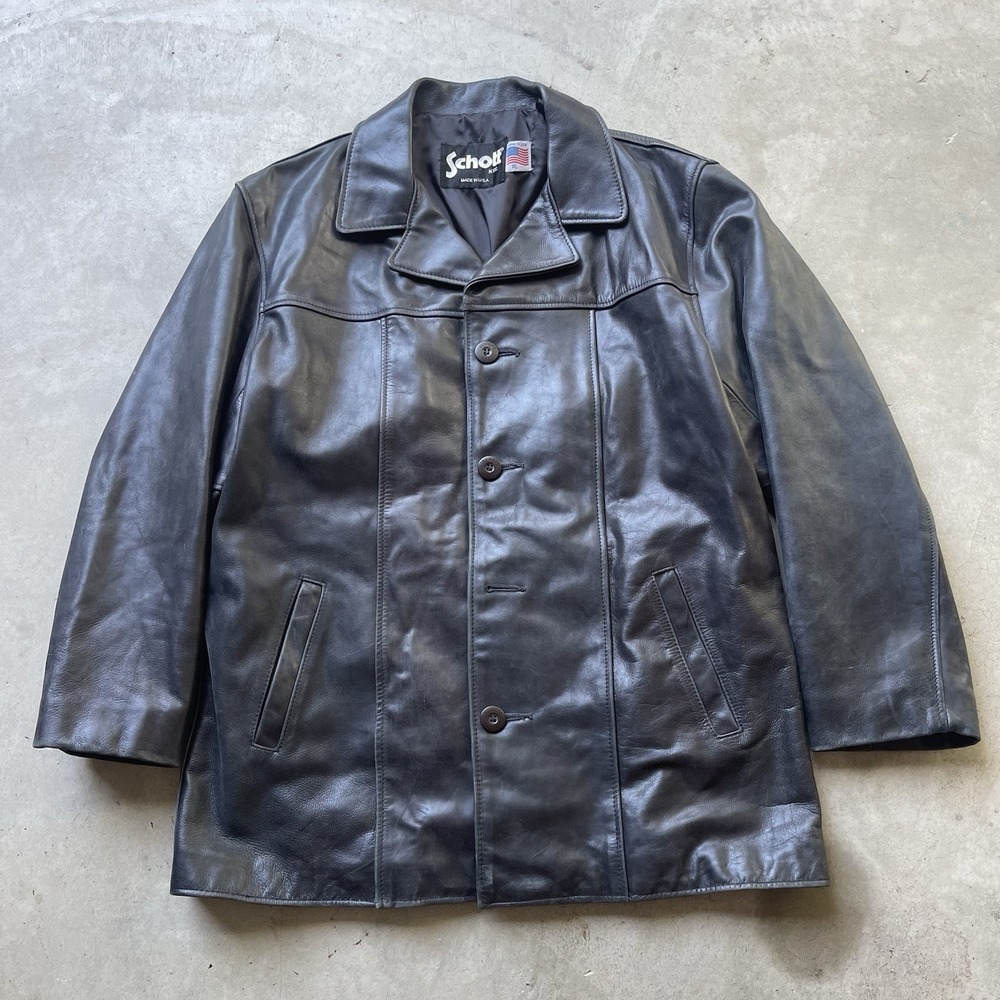 Schott NYC 807 Black Cowhide Leather Car Coat Jacket Mens Size XL Biker